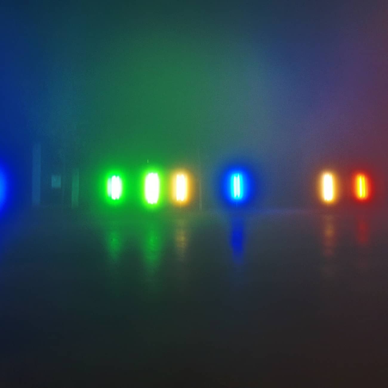 Neon lights on a foggy day