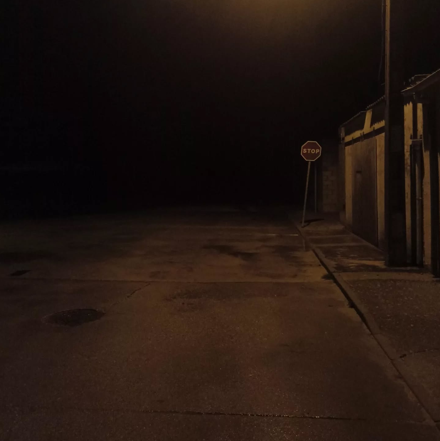 dark street, stop sign